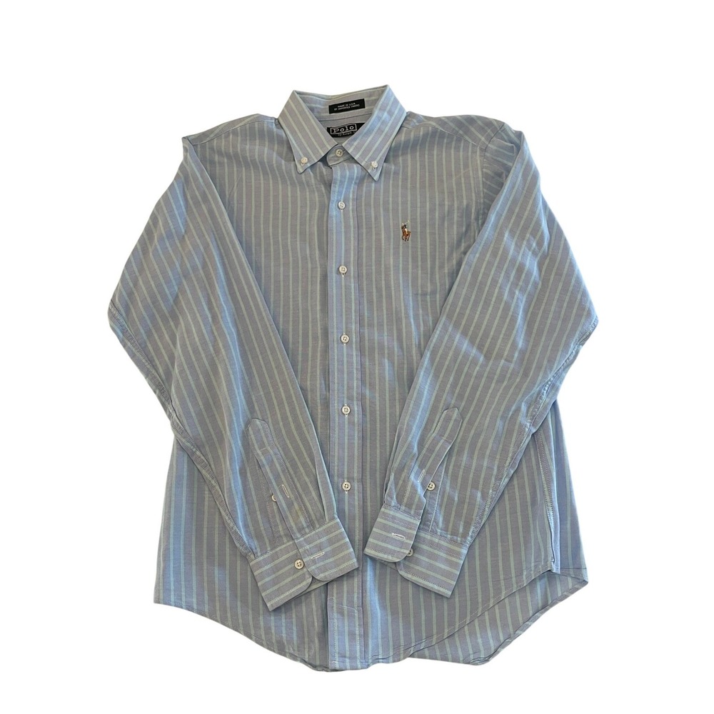 Polo Ralph Lauren Kids Boys Blue Green Striped Oxford Button Down Shirt Size 16